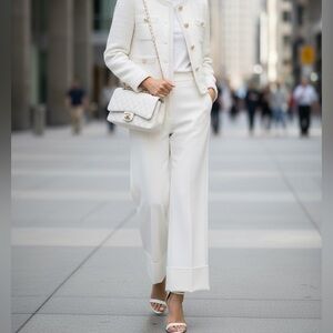 CHANEL White and Blue Wide Leg Pants